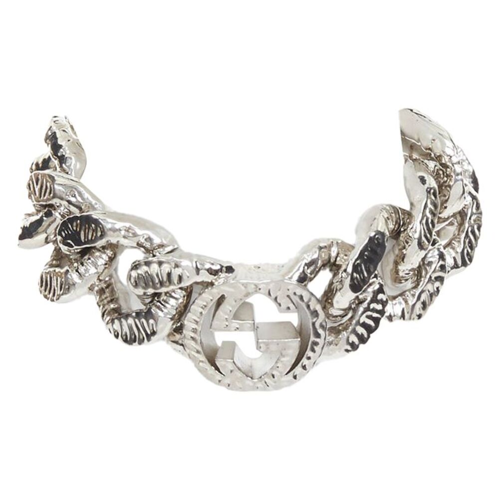 Gucci 2023 Runway Silver GG Logo Curb Chain Necklace